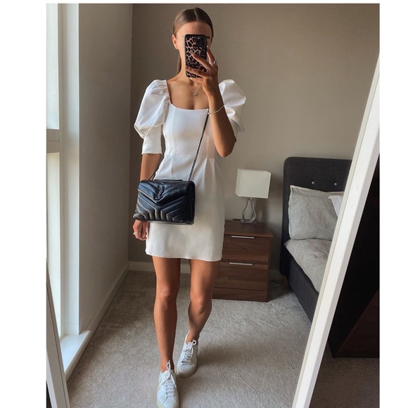 Zara White Puffed Sleeve Mini Dress - Picture 2 of 15